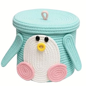 woven cotton rope round jute basket bin storage organizer with lid for home kitchen baby laundry hamper toys clothes aqua 1010