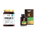 WOW Life Science Omega-3 Fish Oil 1300 mg Triple Strength - 550mg EPA & 350mg DHA for Joints, Heart & Brain Health - 180 Capsules & WOW Life Science Vitamin K2 55mcg - 60 Vegetarian Capsules