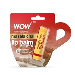 wow skin science masala chai lip balm - softens dry amp chapped lips 16hrs guaranteed relief long lasting moisturization 4g multicolor