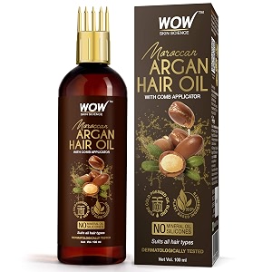 wow skin science moroccan argan hair oil - with comb applicator - cold pressed - no mineral oil amp silicones - 100ml