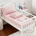 Toddler Bedding Set, 4 Piece Toddler Bedding Soft and Breathable Crib Bedding Set, Includes Quilted Comforter, Flat Top Sheet, Fitted Sheet, Envelope Pillow Case for Boys and Girls, Pink