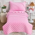 4 Pieces Toddler Bedding Set Pink, Upgraded Pink Comforter Set for Girls and Boys, Crib Sheet Set Lightweight, Super Breathable and Comfortable for Toddlers