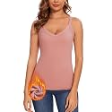 WOWENY Thermal Fleece Tank Top for Women V Neck Sleeveless Shirts Camisole Warm Base Layer Cami Vest Underwear Tops
