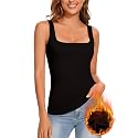 WOWENY Thermal Fleece Tank Top for Women Sleeveless Sweetheart Neck Winter Vest Underwear Tops Warm Cami Base Layer