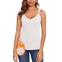 WOWENY Thermal Fleece Tank Top for Women V Neck Sleeveless Shirts Camisole Warm Base Layer Cami Vest Underwear Tops
