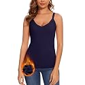 WOWENY Thermal Fleece Tank Top for Women V Neck Sleeveless Shirts Camisole Warm Base Layer Cami Vest Underwear Tops