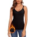 WOWENY Thermal Fleece Tank Top for Women V Neck Sleeveless Shirts Camisole Warm Base Layer Cami Vest Underwear Tops