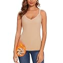 WOWENY Thermal Fleece Tank Top for Women V Neck Sleeveless Shirts Camisole Warm Base Layer Cami Vest Underwear Tops