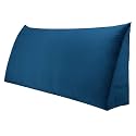 WOWMAX Large Bolster Triangular Positioning Support Reading Backrest Wedge Pillow for Headboard for Day Bed Bunk Bed with Removable Cover Velvet Deep Blue Queen