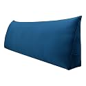 WOWMAX Large Bolster Triangular Positioning Support Reading Backrest Wedge Pillow for Headboard for Day Bed Bunk Bed with Removable Cover Velvet Deep Blue California King