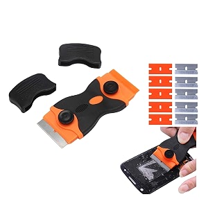 wowsome double edge glue remover mini razor 2 in1 scraper tool with 5 pcs plastic and 5 pcs steel blades for scraping labels decals and stickers remove car glass film