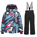 WOWULOVELY Big Boy's 2-Piece Colorblock Snow Pants and Jacket Snowsuit Ski Suit
