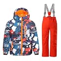 WOWULOVELY Big Boy's 2-Piece Colorblock Snow Pants and Jacket Snowsuit Ski Suit