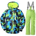 WOWULOVELY Big Boy's 2-Piece Colorblock Snow Pants and Jacket Snowsuit Ski Suit