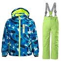 WOWULOVELY Big Boy's 2-Piece Colorblock Snow Pants and Jacket Snowsuit Ski Suit