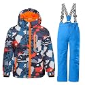 WOWULOVELY Big Boy's 2-Piece Colorblock Snow Pants and Jacket Snowsuit Ski Suit