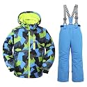 WOWULOVELY Big Boy's 2-Piece Colorblock Snow Pants and Jacket Snowsuit Ski Suit