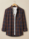 WOXEN Men Checkered Casual Brown Blue Shirt