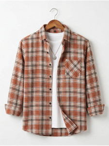 WOXEN Men Checkered Casual Orange Shirt