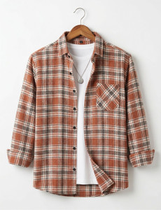 WOXEN Men Checkered Casual Orange Shirt