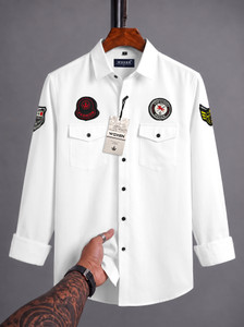 WOXEN Men Printed Casual White Shirt