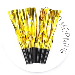 wp wanna party foil golden amp black blowoutsnoisemakerswhistlesparty squawkersparty blowersparty horns pack of 6