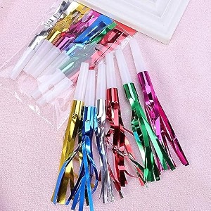 wanna party pack of 12 party horns noisemakers blow outs whistles toys for partyfoil fringe party blowoutsmulticolor