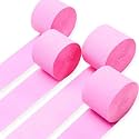 WP Wanna Party Light Pink Crepe Paper Streamers 3.5 Inch Widening 4 Rolls Pink Party Streamer for Various Birthday Baby Shower Festival Party Decorations-4pc