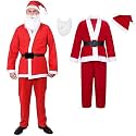 WP WANNA PARTY Men's Deluxe Santa Suit Christmas Velvet Adult Santa Claus Costume Including Santa Hat, Santa Jacket, Sanat Beard, Belt and Trousers for Adult Christmas Costumes, Red