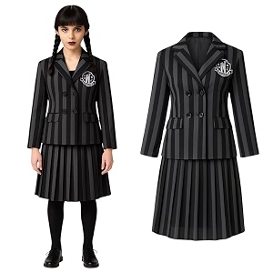 wp wanna party polyester wednesday costumethe addams costume dress for kids halloween dress up women girls school uniform halloween party outfits-age 7-9 years size l black