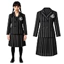 WP WANNA PARTY Polyester Wednesday Costume,The Addams Costume Dress, for Kids Halloween Dress UP Women Girls School Uniform Halloween Party Outfits-Age 7-9 Years, Size L, Black