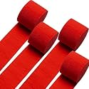 WP Wanna Party Red Crepe Paper Streamers 3.5 Inch Widening 4 Rolls Red Party Streamer for Various Birthday Festival Party Decorations-4Pc