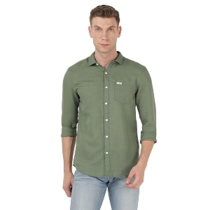 Wrangler Men Solid Olive Shirt Regular