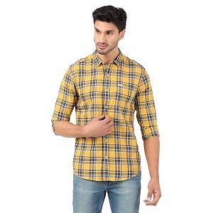 Wrangler Men Light Mustard Grey Checked