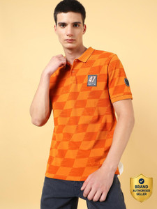 Wrangler Printed Men Polo Neck Orange T-Shirt