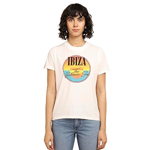 Wrangler Womens Printed White Crew Neck Regular
