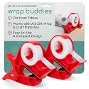 Wrap Buddies Tabletop Gift Wrapping Tool – Set of 2 Cherry Red Table Clamps – Adjustable Wrapping Paper Clamps with Gift Wrap Tape Dispenser – One-Handed Tape Cutter – Perfect for Holidays & Crafting