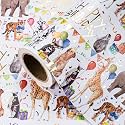 WRAPAHOLIC Animal Birthday Wrapping Paper Roll - Mini Roll - 17 Inch x 16.5 Feet - Gold Foil Happy Birthday and Adorable Animal Wrapping Paper for Kids Boys Girls, Baby Shower