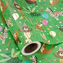 WRAPAHOLIC Animal Kids Birthday Wrapping Paper Roll - Mini Roll - 17 Inch x 16.5 Feet - Gold Foil Baby Animal Bday Design, Perfect for Birthday, Party, Holiday