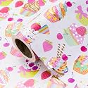 WRAPAHOLIC Cupcake Birthday Wrapping Paper - Mini Roll - 17 Inch x 16.5 Feet - Gold Foil Cupcakes Strawberry Wrapping Paper for Kids Girls, Baby Showers, Weddings