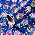 WRAPAHOLIC Cupcake Birthday Wrapping Paper Roll - Mini Roll - 17 Inch x 16.5 Feet - Colorful Cupcake Blue Wrapping Paper with Metallic Foil for Kids Boys Girls, Baby Shower, Cake Smash