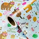 WRAPAHOLIC Kids Birthday Wrapping Paper Roll - Mini Roll - 17 Inch x 16.5 Feet - Blue Animal Party Happy Birthday Wrapping Paper with Metallic Foil for Kids Boys Party, Baby Shower