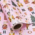 WRAPAHOLIC Pink Nutcracker Christmas Wrapping Paper - Mini Roll - 17 Inch x 16.5 Feet - Gold Foil Ballerina and Nutcracker Wrapping Paper for Christmas Holiday, Kids Presents, Winter Season