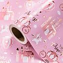 WRAPAHOLIC Princess Wrapping Paper Roll - Mini Roll - 17 Inch x 16.5 Feet - Carriage Castle Pink Wrapping Paper with Pink Foil Design Perfect for Kids Girls Birthday, Baby Shower, Princess Party