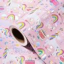 WRAPAHOLIC Unicorn Birthday Wrapping Paper Roll - Mini Roll - 17 Inch x 16.5 Feet - Rainbow Foil Pink Magical Birthday Unicorn Wrapping Paper for Girls, Kids Party, Baby Shower