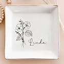 Wrappiness A Flower Blossoms For Its Own Joy Personalized Jewelry Dish - Birth Month Flower Jewelry Tray for Women Coworker Friend Wedding Gift - Ceramic Custom Ring Dish Gifts