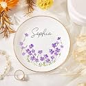 Wrappiness Personalized Birth Month Flower Jewelry - Floral Minimalist Ring Dish with Name for Bestie Friend - White Ceramic Trinket Dish Engagement Wedding Gift for Women