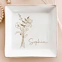 Wrappiness Personalized Birth Month Flower Jewelry Dish, Glitter Custom Name Trinket Tray Ring Holder Dish, Birthday Gifts for Her Women Friends BFF Besties Sisters Daughter Granddaughter Bridesmaid