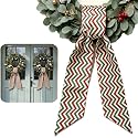 Wreath Sash for Front Door, 2Pcs Christmas Red Green Wavy Stripes Wreaths Satin Sash Ribbon Accessories for Indoor Outdoor Home New Year Decor