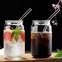 WRINGO 350 ML Glass Mason Jars with Straw and Reusable Sipper Mug for Hot and Cold Beverages Tea Coffee Smoothies Fruit Juice Travel Mug Glasses Water Cup for Juice Beverages (Set of 2) (WR-07)